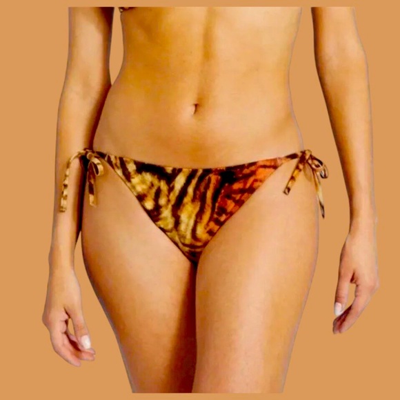 Tiger Striped Cheeky Side Tie String Bikini Swim Suit Bottoms - Picture 1 of 3